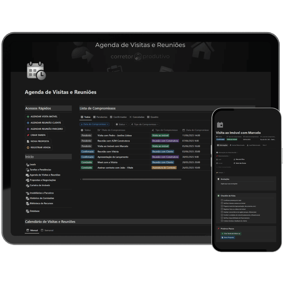 Calendário de visitas e reuniões