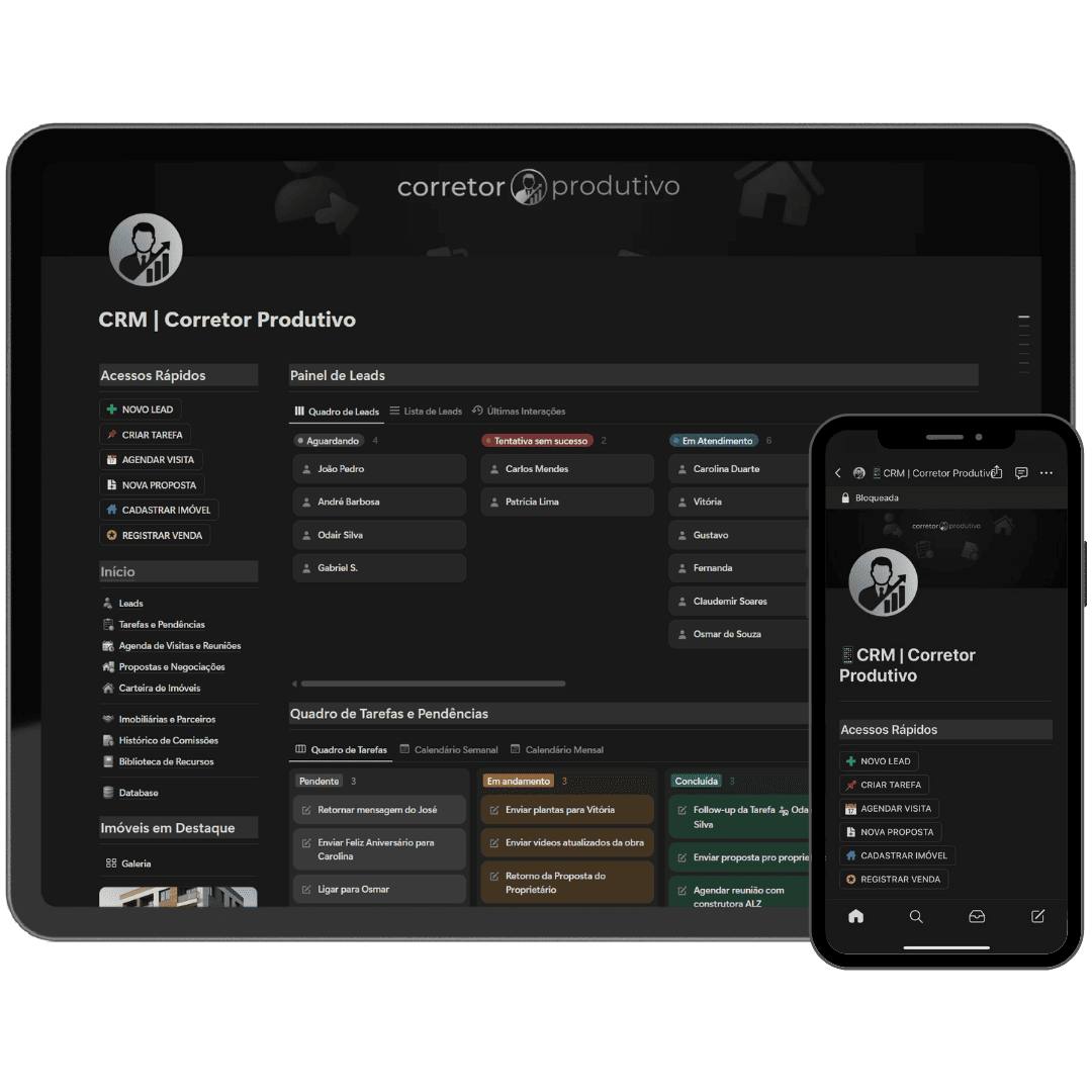 Painel de comando do Corretor Produtivo