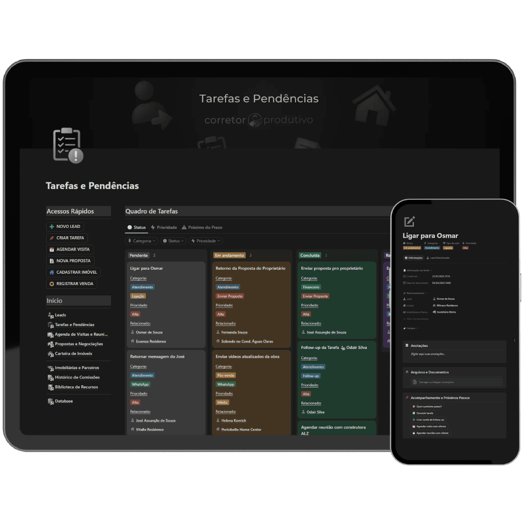 Tarefas e pendências do dia